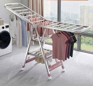 Space-saving Foldable Double Tier Metal Clothing Organizer Laundry Stand <b>Clothes</b> Drying <b>Rack</b> Multifunction Bag Storage for - Product Image 1