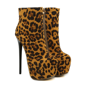 Bottines courtes décontractées à talons hauts et bout pointu pour femme, motif léopard, collection 2025 - Product Image 1
