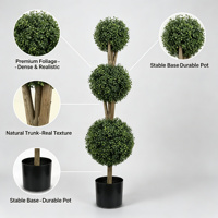 Arbre Topiaire Artificiel de 122 cm, Triple Sphère à 3 Boules, Feuillage Synthétique en PE, Design Luxe, Tronc en Bois Naturel Écologique pour Intérieur