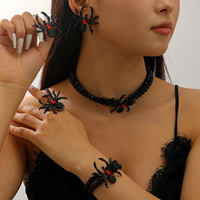 Ensemble de bijoux araignée d'Halloween, collier ras du cou, bracelet et bague en perles de cristal noir, accessoires pour femmes pour fête costumée gothique sombre