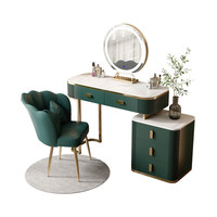 Ensemble de coiffeuse élégant blanc et or avec miroir LED, bureau de maquillage avec tiroirs de rangement et chaise pour chambre à coucher