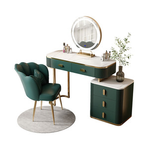 Elegant White & Gold <b>Dressing</b> <b>Table</b> Set with LED Lighted Mirror Vanity Desk with Storage Drawers and Chair for Bedroom Furniture - Product Image 5