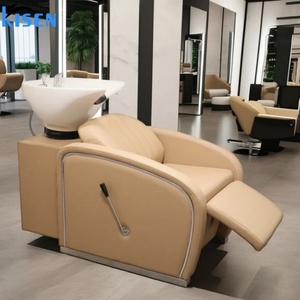 Kisen <b>Black</b> Leather Shampoo Chairs Gold Handle Color Can Be Customized Barber Shop Shampoo <b>Bed</b> <b>Sofa</b> for Sale - Product Image 2