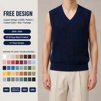 Gilet pull sans manches en tricot côtelé bleu marine pour homme, col en V, décontracté, automne, vente en gros, usine OEM ODM personnalisée