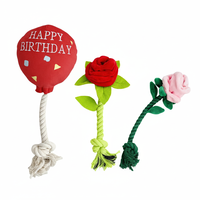Lion, ballon d'anniversaire, jouet pour chien en peluche rose avec corde - Jouets interactifs couineurs pour chien pour le jeu et l'entraînement
