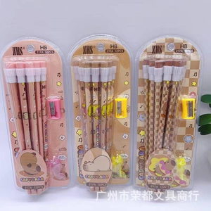 14 pz/scatola cartone animato triangolo capibara matita di legno con gomma temperamatite <span class=keywords><strong>penne</strong></span> supporto scrittura strumento di disegno scuola di cancelleria - Product Image 3