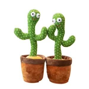 Vente en gros de pot de fleur en peluche mignon pour enfants, cactus de danse torsadé, poupée en peluche électronique amusante, peut parler, chanter et danser, cactus