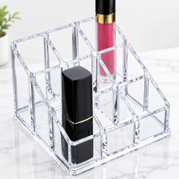 Organisateur de maquillage en acrylique transparent, boîte de rangement cosmétique à 9 compartiments pour rouges à lèvres, pinceaux, articles de toilette