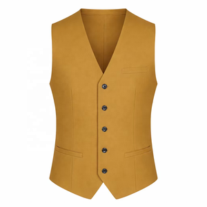 Customized Men's <strong>Mustard</strong> Yellow Formal Suit Vest, 5-Button V-Neck <strong>Waistcoat</strong> with Pockets, Business &amp; Wedding Wear Casual - Product Image 1