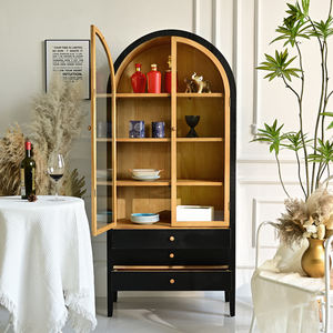 Aparador Moderno para Sala de Estar y Cocina, Diseño Arqueado, Panel de Madera Negra, Gabinete de Almacenamiento con Puerta de Vidrio, Estilo Rústico para Apartamento u Hotel - Product Image 2