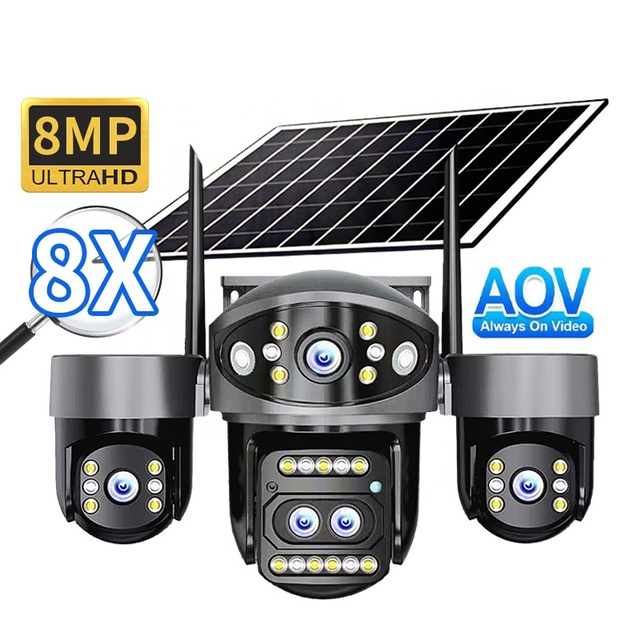 2026 Hot Sale Wifi 8MP HD Solar CCTV Camera Video Surveillance Outdoor 8X Zoom Dual Lens Two-Way Audio Security Wifi Ip Camera