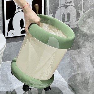 Wheeled Trash Can Cylindrical Lidless With Pressure Ring Indoor Use Apple Heart Design - Product Image 3