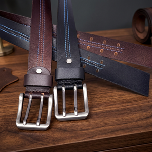 BS INTERNATIONAL Wholesale Men's Vintage Style Solid Square <b>Cow</b> Hide Leather Pin Belt Steel Heavy Duty High Strength Waterproof - Product Image 1