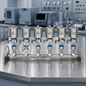 Ensemble de collecteurs de laboratoire en acier inoxydable ELTBion à 6 ports avec valves bleues pour un contrôle précis des fluides - Product Image 3