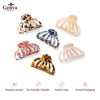 Pince à cheveux GENYA CUSTOM en écaille de tortue avec logo personnalisé pour femme, en acétate léopard, maintien ferme, décoration capillaire en cellulose de qualité supérieure