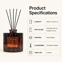 Diffuseur de parfum en verre côtelé personnalisé avec étiquette privée, 10 roseaux naturels, parfum longue durée 90 jours, ambre, vanille, néroli, parfum d'ambiance de luxe