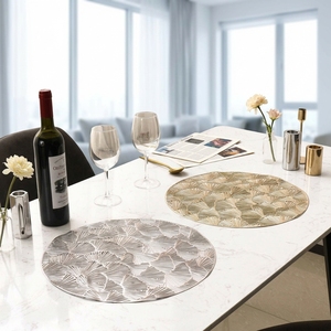 Napperons et <span class=keywords><strong>tapis</strong></span> ronds en PVC feuille d'or 38 cm, directement de l'usine, en vinyle pressé, lavables et imperméables pour la décoration de table à manger - Product Image 6