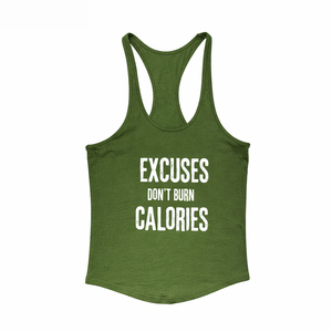 Green Men's Cotton Tank <b>Top</b> Excuses Don't Burn Calories Printed O-Neck Sleeveless Casual Fitness <b>Vest</b> - Product Image 1