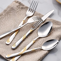Ensemble de couverts de luxe en acier inoxydable avec finition dorée, couteau, fourchette, cuillère, couverts haut de gamme pour la maison, l'hôtel, le restaurant