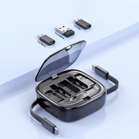 Lot de 6 en 1 : Boîte de rangement pour câbles de charge rétractables, kit adaptateur multi USB-C, iOS, Micro USB, support de bureau, organisateur, cadeau de voyage