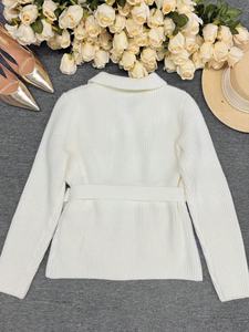 Nuevo Diseño, Cárdigan de Punto con Cuello Camisero Blanco, Elegante y sin Esfuerzo, <span class=keywords><strong>Abrigo</strong></span> de Punto de Diseñador - Product Image 3