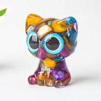 Figurine de chat en cristal aux grands yeux, fabriquée à partir de cristaux naturels, adorable petit ornement de chat fait à la main pour la décoration de la maison