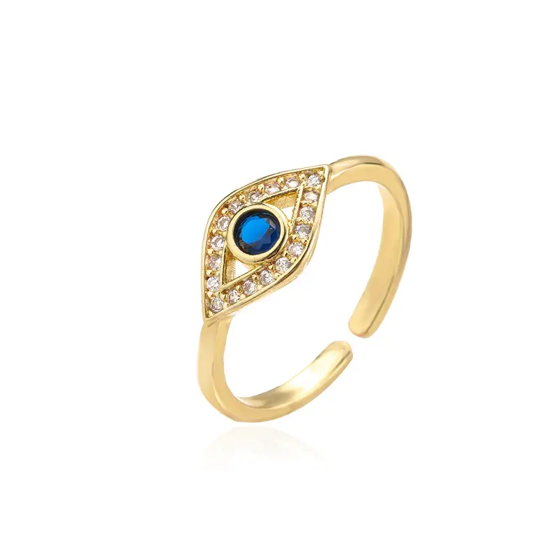 Eye Ring Trendy Turkish Gold Plated Dainty Finger Nail Ring Ladies Wedding Designer Zirconia Stackable Blue Eye Ring for Women