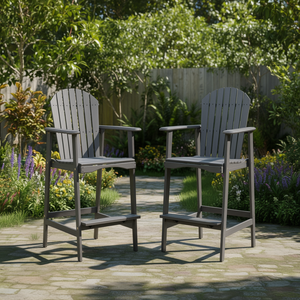 Ensemble de 2 tabourets de bar Adirondack en bois d'acacia gris foncé pour l'extérieur, design moderne et durable - Product Image 2