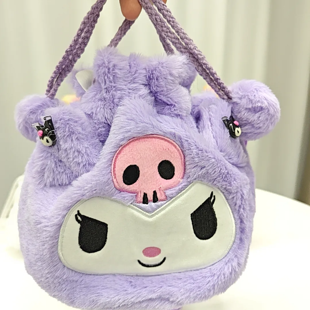 XUX Fashion Kawaii Kuromi Melody Plush Bag Super oft Plush Shoulder bag Big Capacity Drawstring Bag Accessory Festival Gift