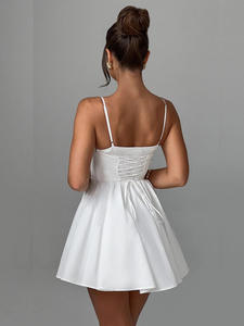 批发编织迷你紧身连身裤纯白色黄色修身v领休闲派对夏季性感女式吊带连衣裙修身 - Product Image 3