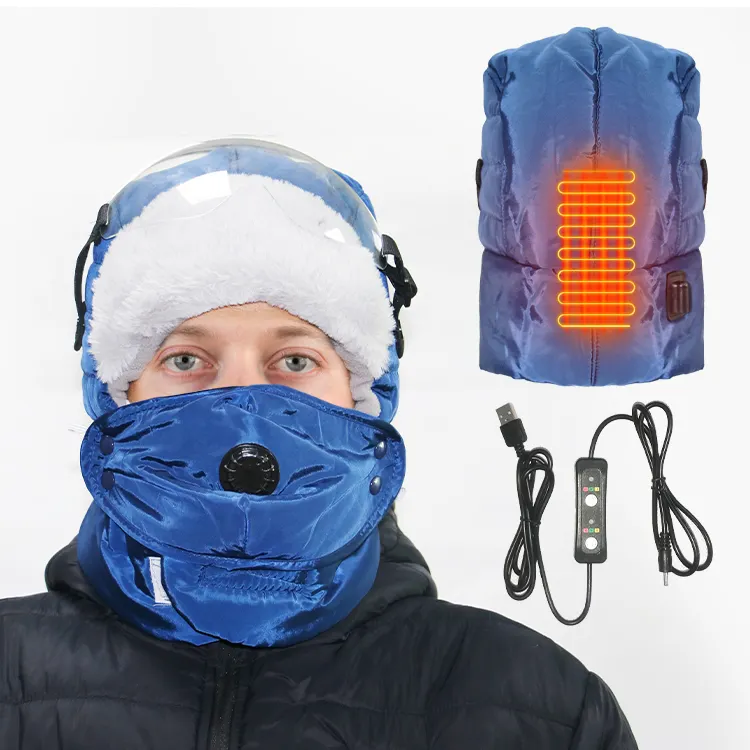 2022 New products Battery full Face Ski Mask Windproof Heated Hat with goggle Ear Flap for Motorcycle Riding Women Men