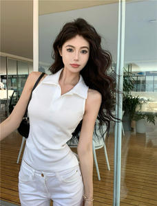 Top Senza Maniche da Donna con Colletto Rovesciato in <span class=keywords><strong>Cotone</strong></span>, <span class=keywords><strong>Canotta</strong></span> Casual Regolare per l'Estate 2026 - Product Image 1