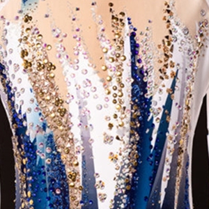 Leotardo para niña y mujer, LICRA azul oscuro, alta elasticidad, hecho a mano, con diseño de diamante, manga larga, baile, gimnasia <span class=keywords><strong>rítmica</strong></span> - Product Image 2