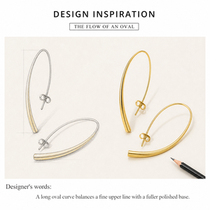 Oval Hoop <b>Earrings</b> Stainless Steel 14K <b>Gold</b> Vacuum Plated Elongated Tapered Open Hoops Polished Butterfly <b>Back</b> <b>Earrings</b> - Product Image 2