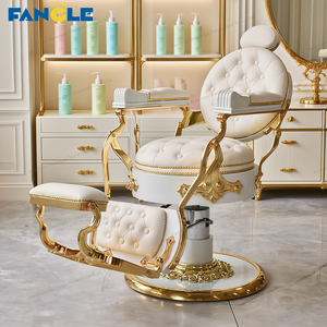 Luxurious White Gold Tufted Leather Barber Shop Styling Shaving <strong>Chair</strong> Hydraulic Pump Round Base <strong>Hairdressing</strong> <strong>Chair</strong> for Sale - Product Image 1
