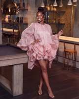 Nouvelle Robe Rose Élégante à Col Rond et Manches Longues à Volants pour Femme, Style Européen et Américain, Collection Été 2026