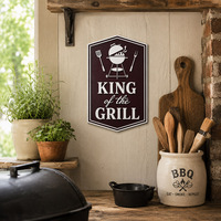 Plaque en métal vintage « King of the Grill » pour barbecue, effet vieilli, style rustique rétro, pour décoration murale de cuisine extérieure