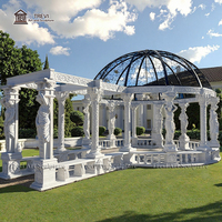 Gazebo en marbre personnalisé pour l'extérieur, rectangulaire, style grec Caryatid, colonnade classique, pavillon de jardin en pierre, fabricant OEM, vente en gros