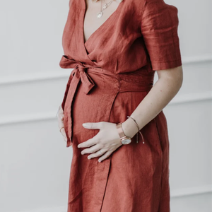 Gonna a portafoglio in lino abito premaman Easy Texture drappeggio bella gonna tuta premaman - Product Image 2