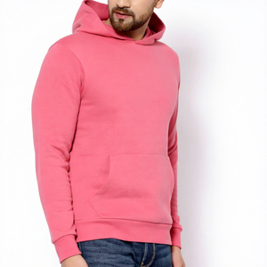 <b>Men's</b> <b>Pink</b> Hooded <b>Sweatshirt</b> Regular Fit Knitted Cotton Casual Pullover Solid Color Pocket Design Autumn Wear - Product Image 4
