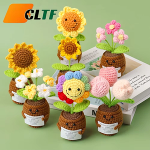 2025ใหม่ทำด้วยมือโครเชต์ลายดอกทานตะวันพร้อมอารมณ์เชิงบวกตุ๊กตาโครเชต์กระถางปลูกต้นไม้ของขวัญวันคริสต์มาส - Product Image 1