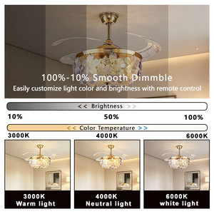 Ventilatore da Soffitto con Lampadario in Cristallo Stile Francese, Dimmerabile a 3 Colori, LED Intelligente con Telecomando, 6 Velocità Silenziose, Moderno 4 - Product Image 5