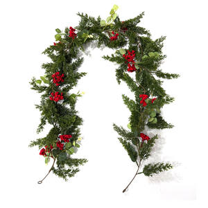 Guirlanda Artificial de Cedro com Toque Real, Folhas Vermelhas de Natal, Planta Verde Artificial para Exteriores - Product Image 3