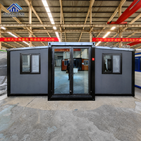 Casa Contenedor Expandible de Acero, Moderna, Prefabricada, Modular, Móvil, Pequeña, con Doble Ala, Puerta de Vidrio Francesa, Oficina en el Jardín, para Huéspedes