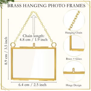 Cadres <span class=keywords><strong>photo</strong></span> flottants doubles en laiton avec chaîne, pour fleurs pressées en verre, 3,5 x 2,5 pouces, décoration murale - Product Image 4