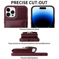 Étui de téléphone portable en cuir PU avec béquille et bandoulière pour iPhone 11 12 13 14 15 16 XS XR Pro Max avec porte-cartes