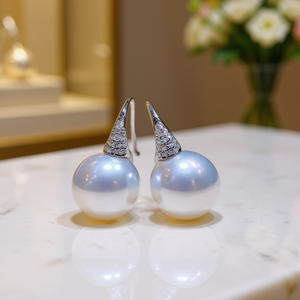 Pendientes de Perlas Akoya E3391, Oro Blanco de 18K, Perlas Cultivadas Redondas Clásicas AAA, Joyería de Boda para Mujer - Product Image 2