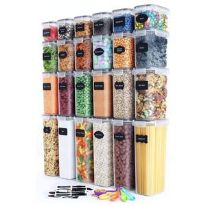 24 Pack Hot Selling Plastic Food Grade Airtight Dry Cereal Food Storage Containers Set for Sugar Flour Baking