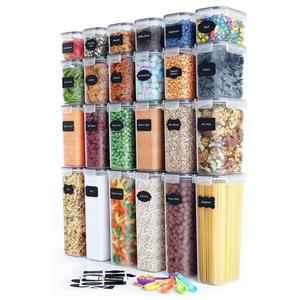 24 Pack Hot Selling Plastic Food Grade Airtight Dry Cereal Food Storage Containers Set For Sugar Flour Baking