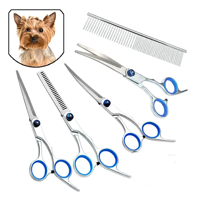 Pet Grooming Scissors Set with Safety Round Tip Cat Dog Hair Cutting Tool Dog Grooming Scissors Kit for Dog Cat Hair Care